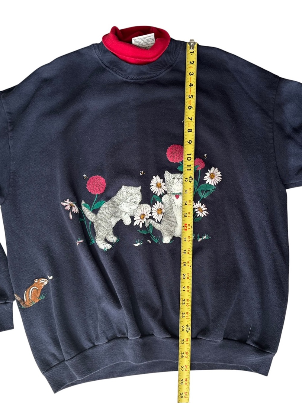 Vintage XL Cat Sweatshirt Mock Neck Floral Kittens Grandmacore Cottagecore - Picture 9 of 10